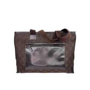 GUCCI 180449 502752 Handbag GG Sprem Logo Engraved Canvas Leather Tote Bag USED